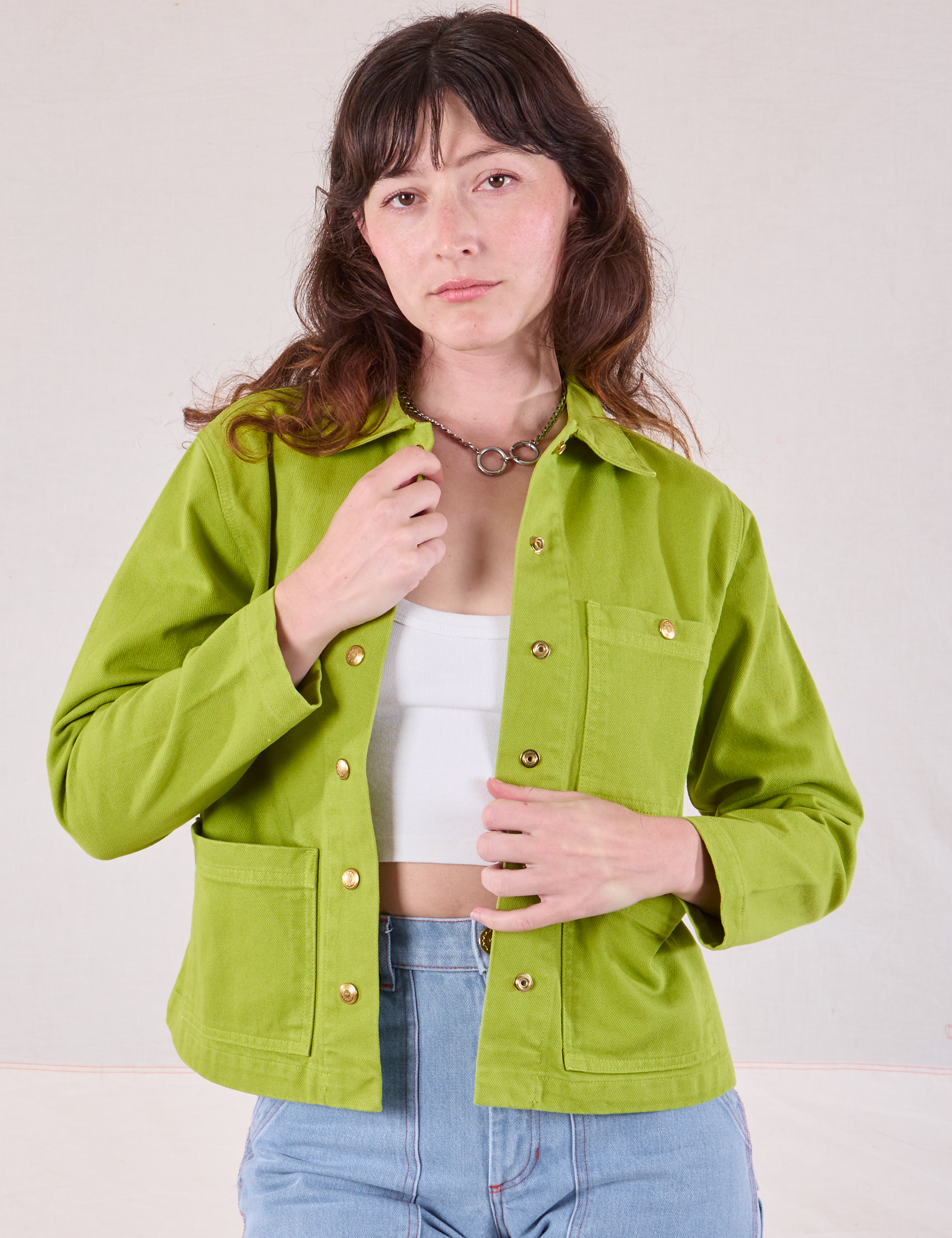 Denim Work Jacket in Gross Green on Alex