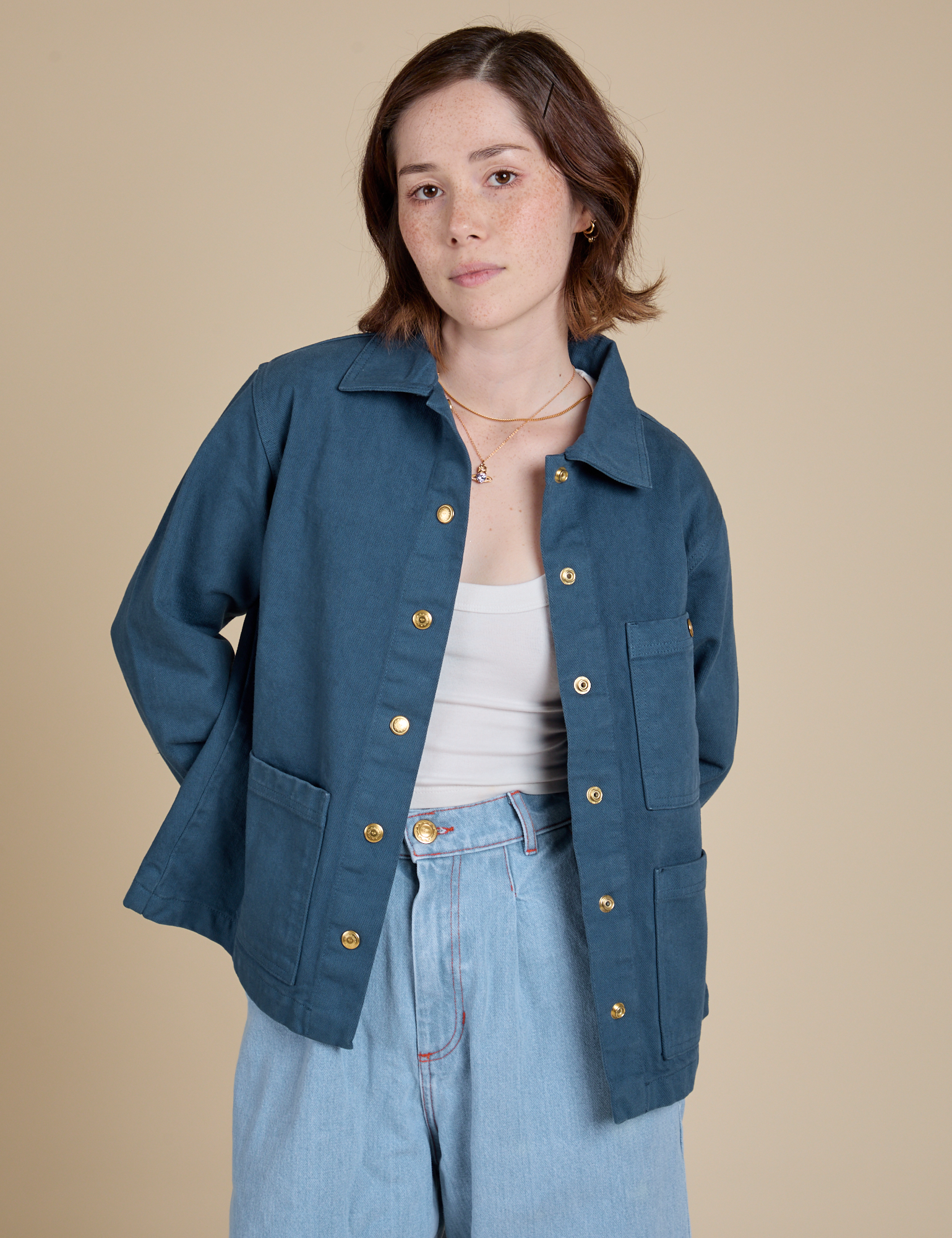Denim Work Jacket in French Blue on Hana