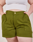 Classic Work Shorts in Summer Olive front close up on Ashley