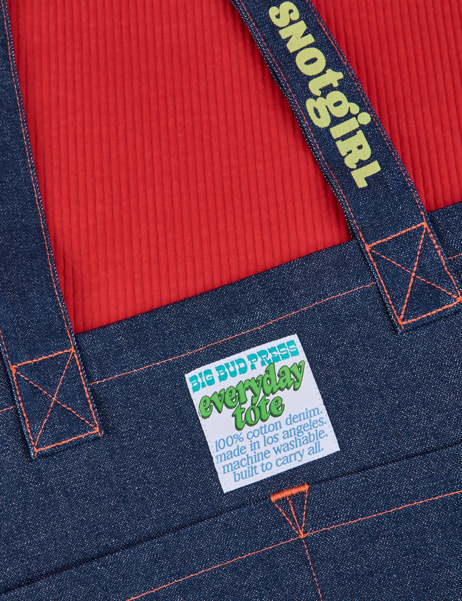 Lottie Denim Everyday Tote Big Bud Press label close up