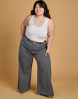 Heritage Wide Leg Trousers in Washed Grey and vintage tee white Cropped Tank on Ashley