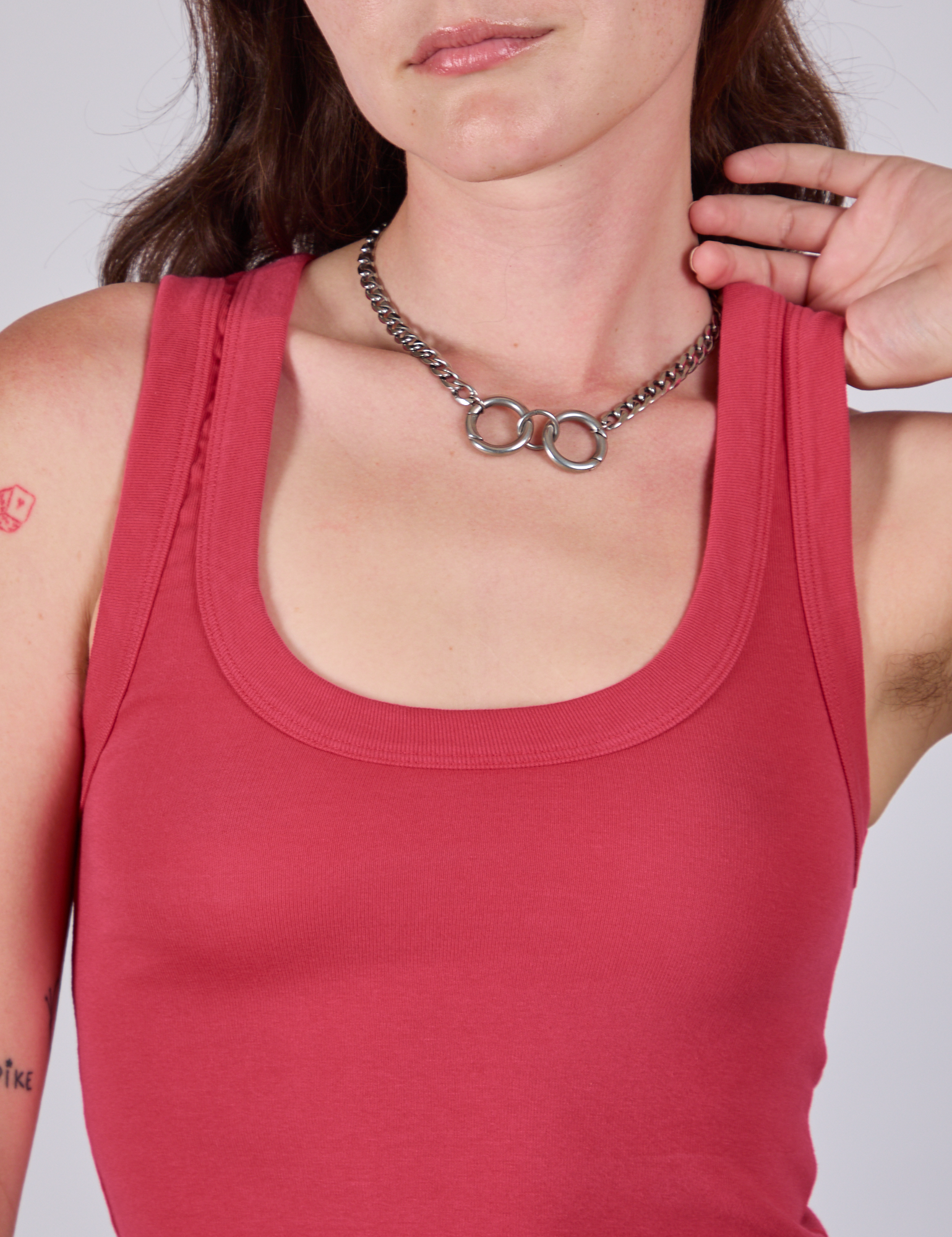 Cropped Tank Top in Hot Pink front close up on Alex