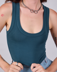 Cropped Tank Top in Lagoon front close up on Alex