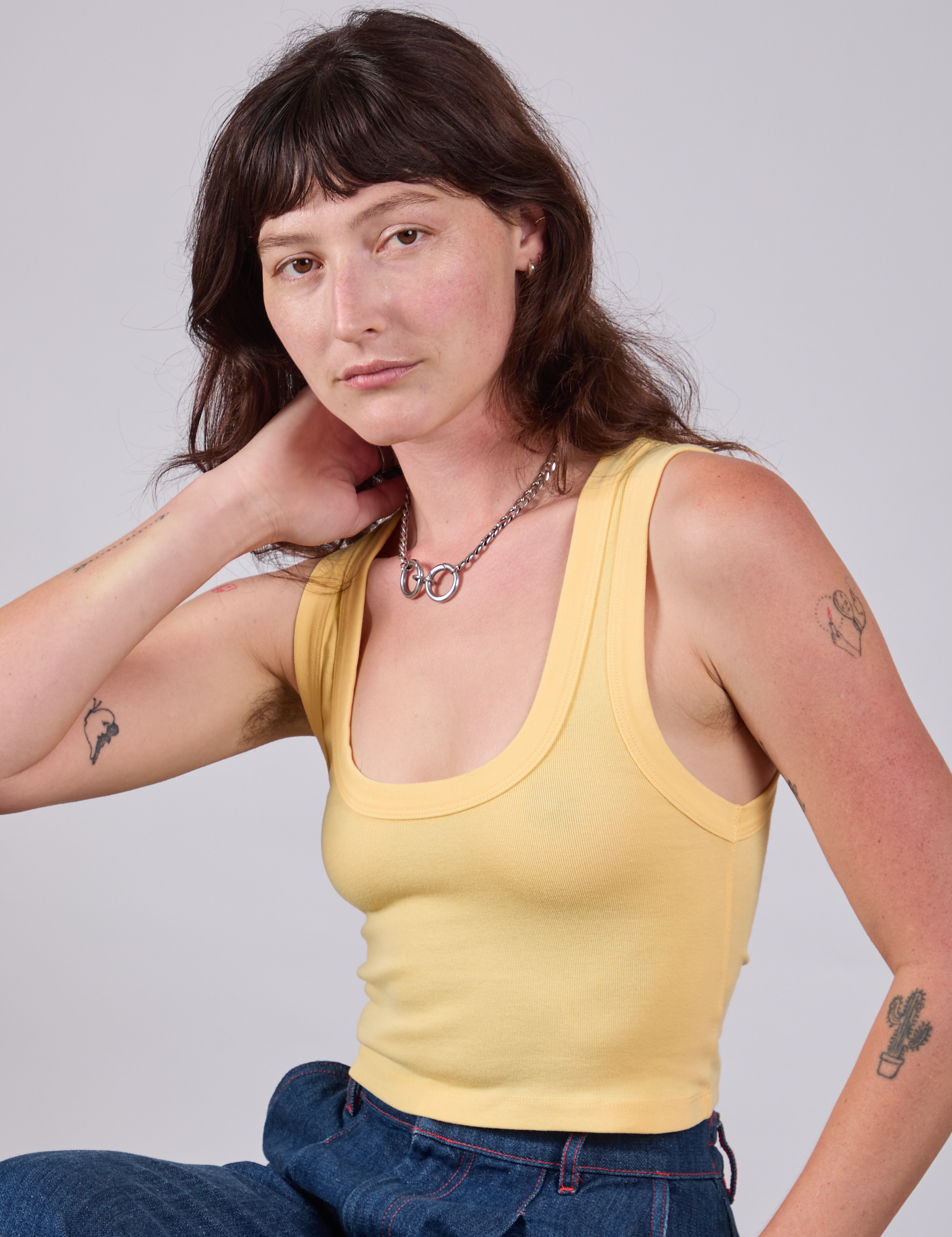 Cropped Tank Top in Butter Yellow on Alex