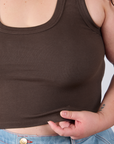 Front close up of Cropped Tank Top in Espresso Brown on Ashley