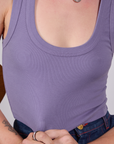 Cropped Tank Top in Faded Grape front close up on Alex