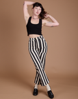 Black Stripe Work Pants in White and black Cropped Tank on Alex