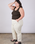 Side view of Tank Top in Espresso Brown and vintage tee off-white Work Pants