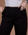 Front close up of Action Pants in Basic Black on Sydney