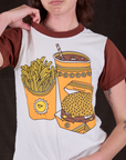 Anniversary Tee in Fast Food front close up on Alex