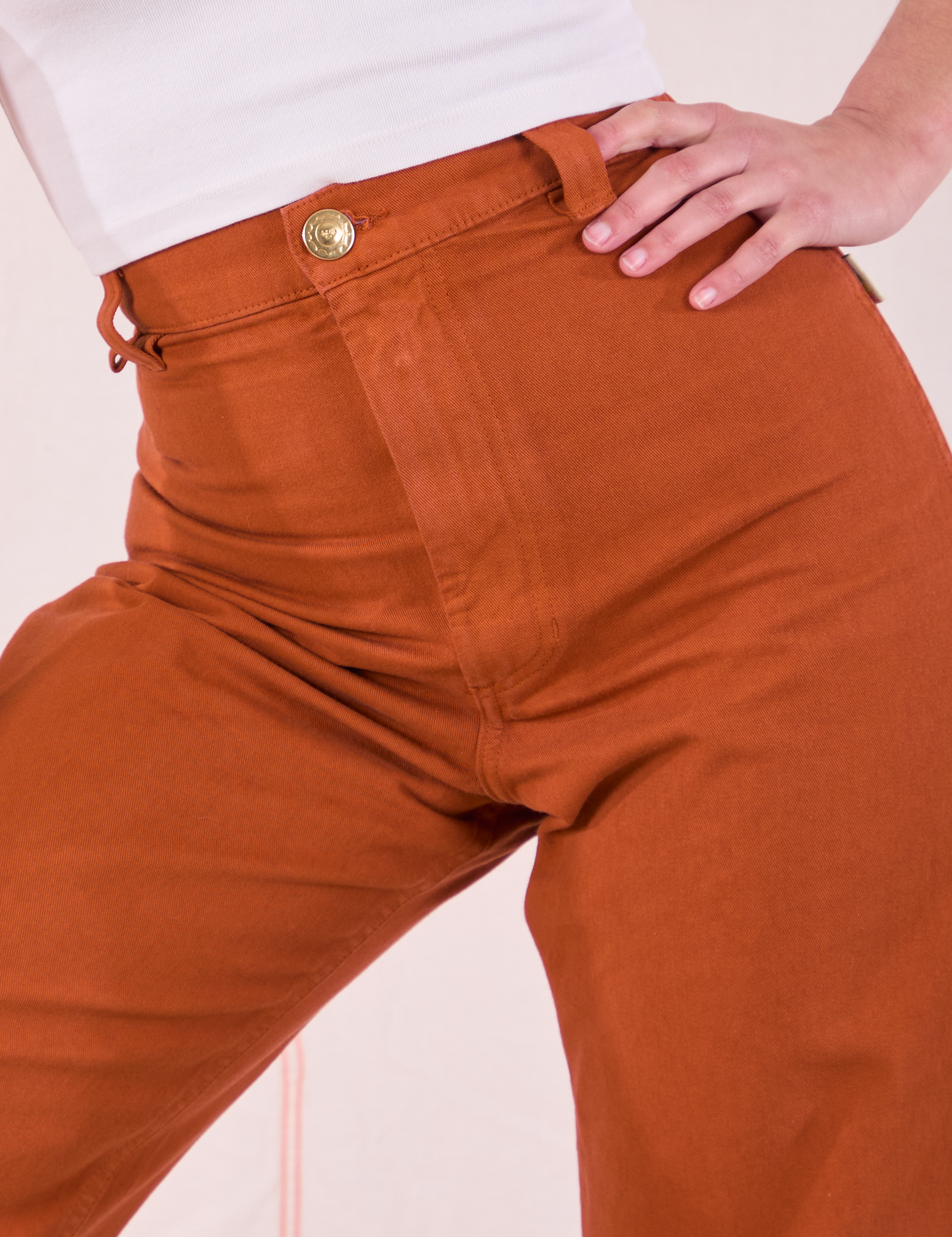 Bell Bottoms in Burnt Terracotta front close up on Soraya