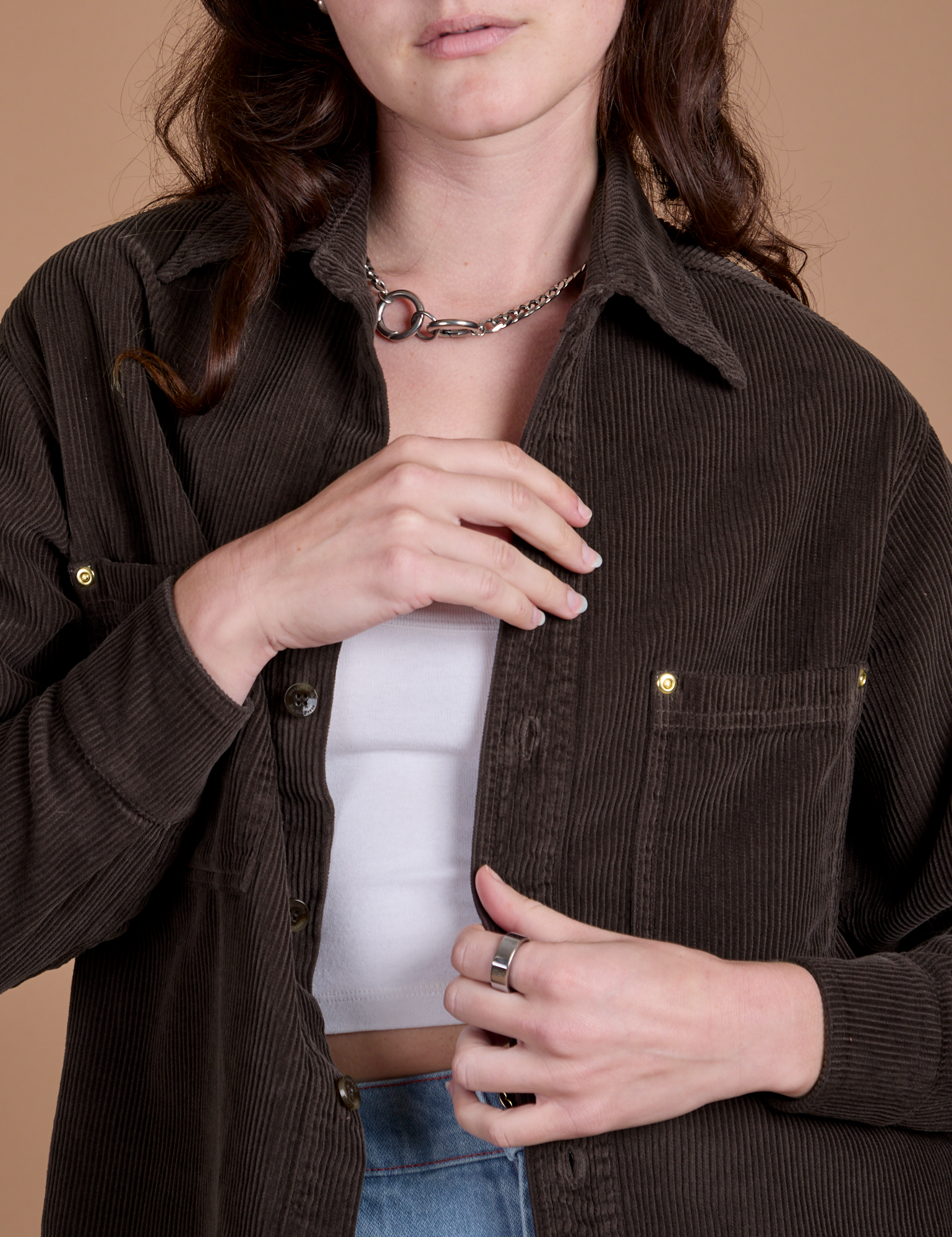 Cropped Corduroy Overshirt - Espresso Brown
