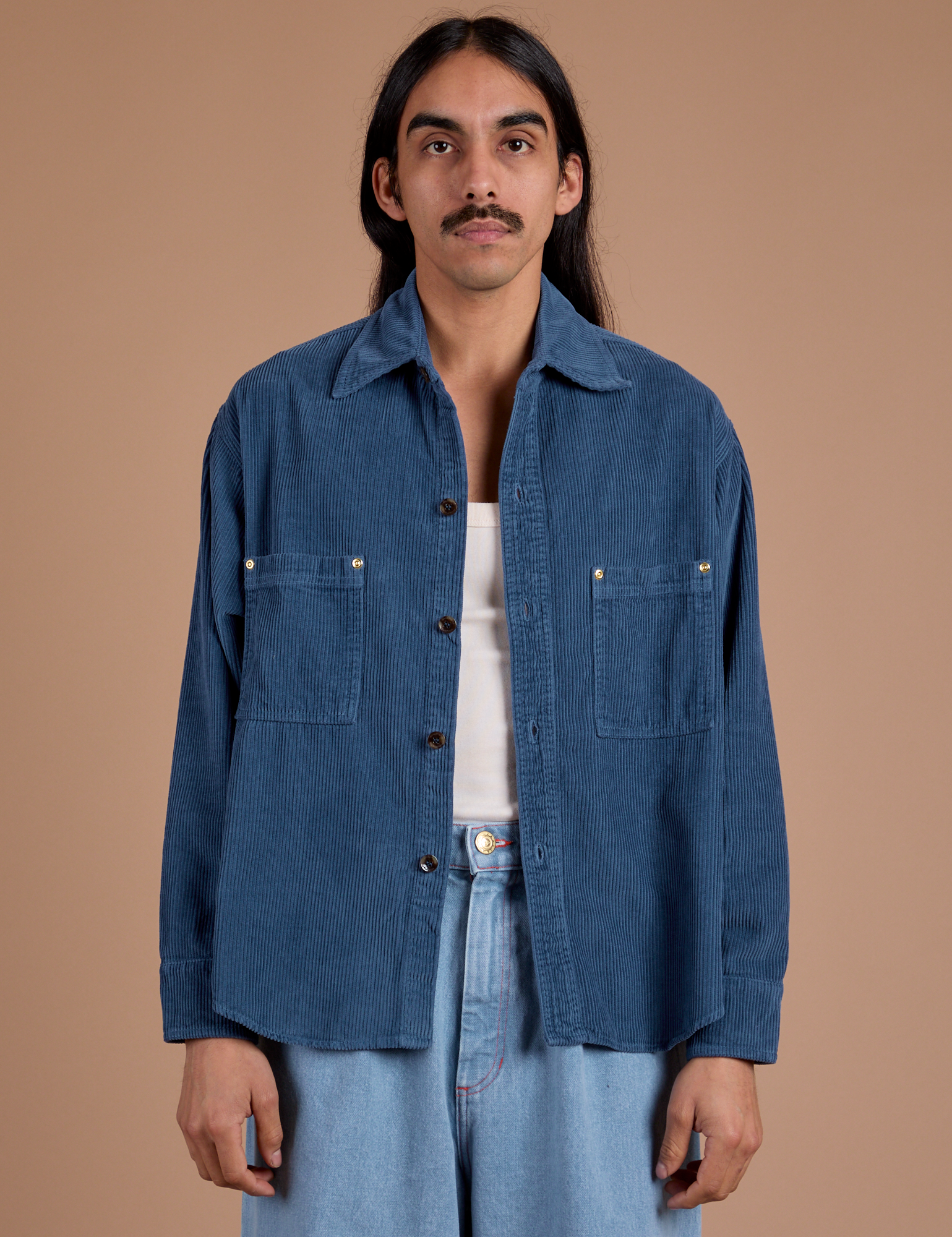 Cropped Corduroy Overshirt - French Blue