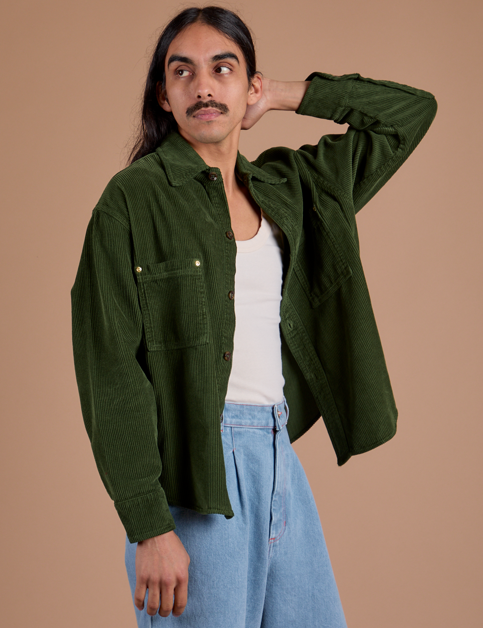 Cropped Corduroy Overshirt - Evergreen