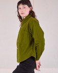 Cropped Overshirt in Summer Olive side view on Alex