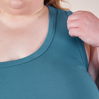 Front close up of Cropped Tank Top in Marine Blue worn by Catie