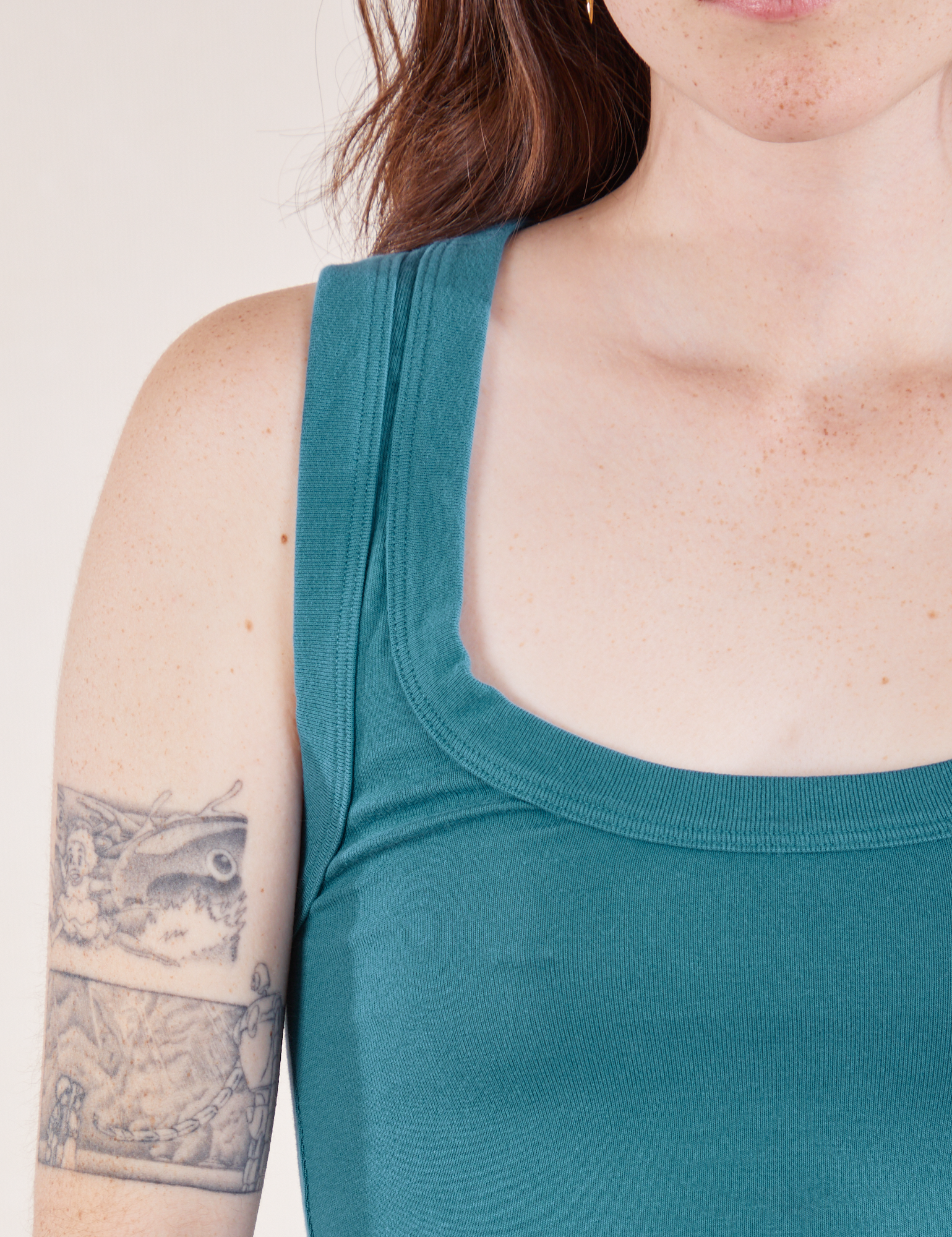 Cropped Tank Top in Marine Blue front strap close up on Hana