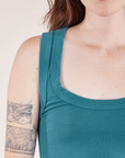 Cropped Tank Top in Marine Blue front strap close up on Hana