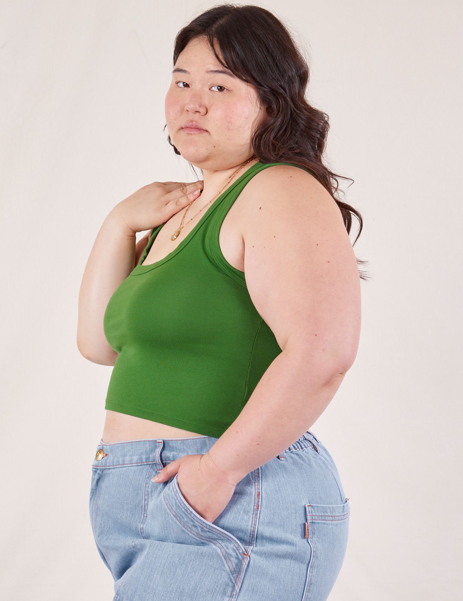 Cropped Tank Top in Lawn Green side view on Ashley