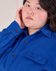 Flannel Overshirt in Royal Blue close up on Ashley