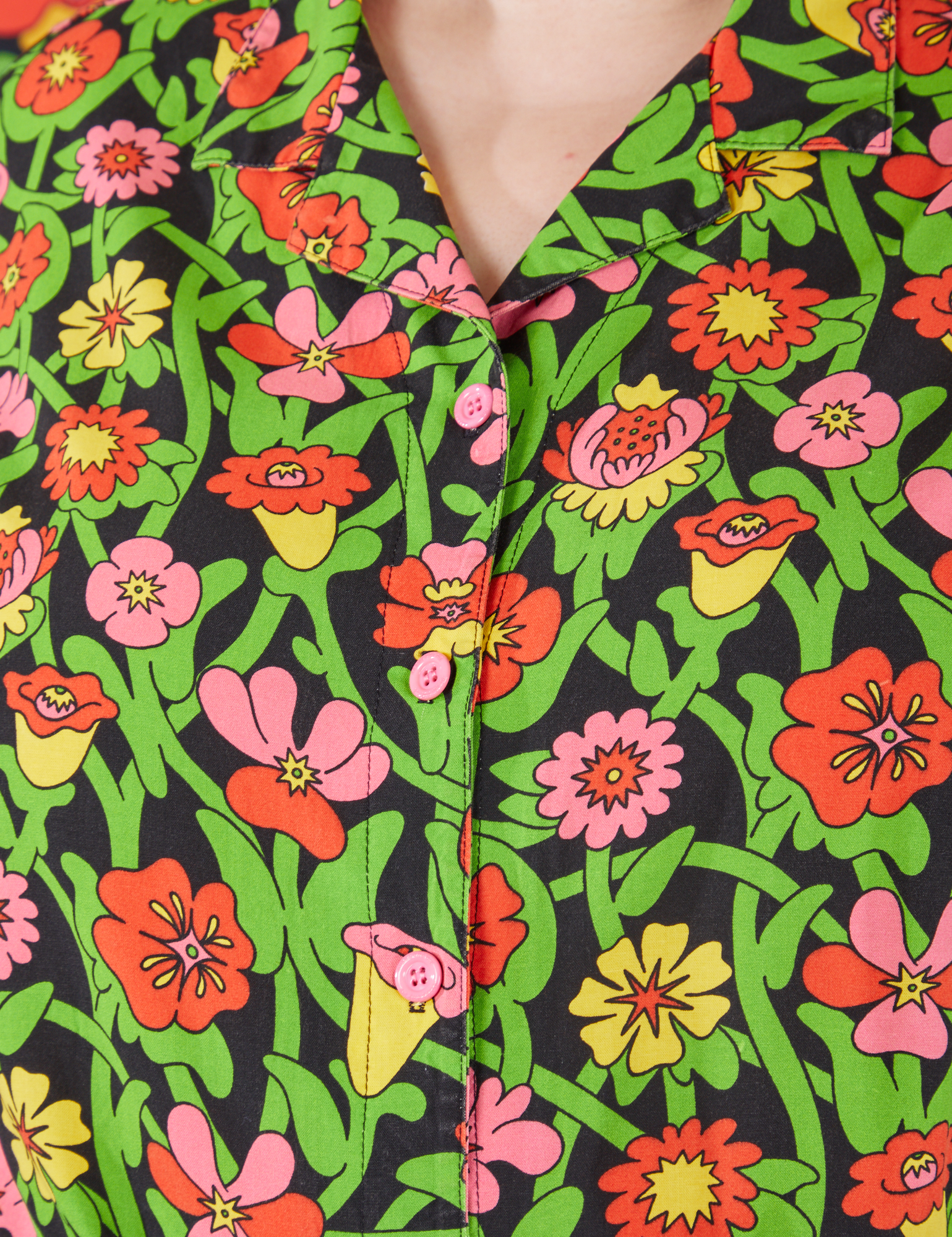 Flower Tangle Pantry Button-Up front close up on Marielena