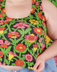 Cropped Tank in Flower Tangle close up on Marielena