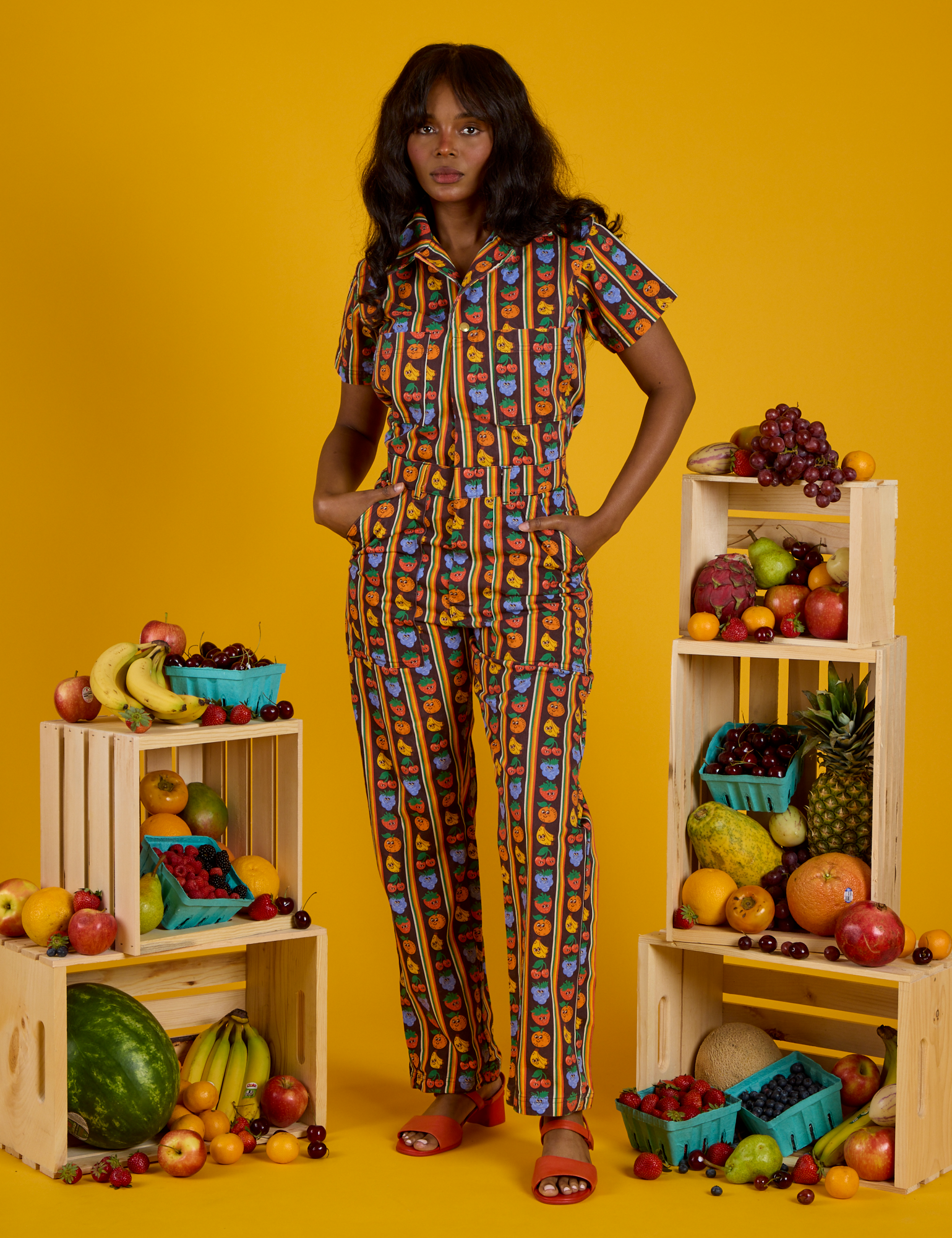 Short Sleeve Jumpsuit - Fruit Fantasy