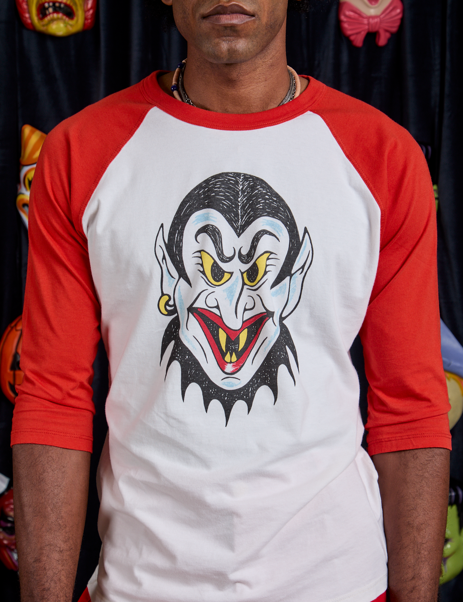 Raglan Tee in Dracula front close up on Jerrod