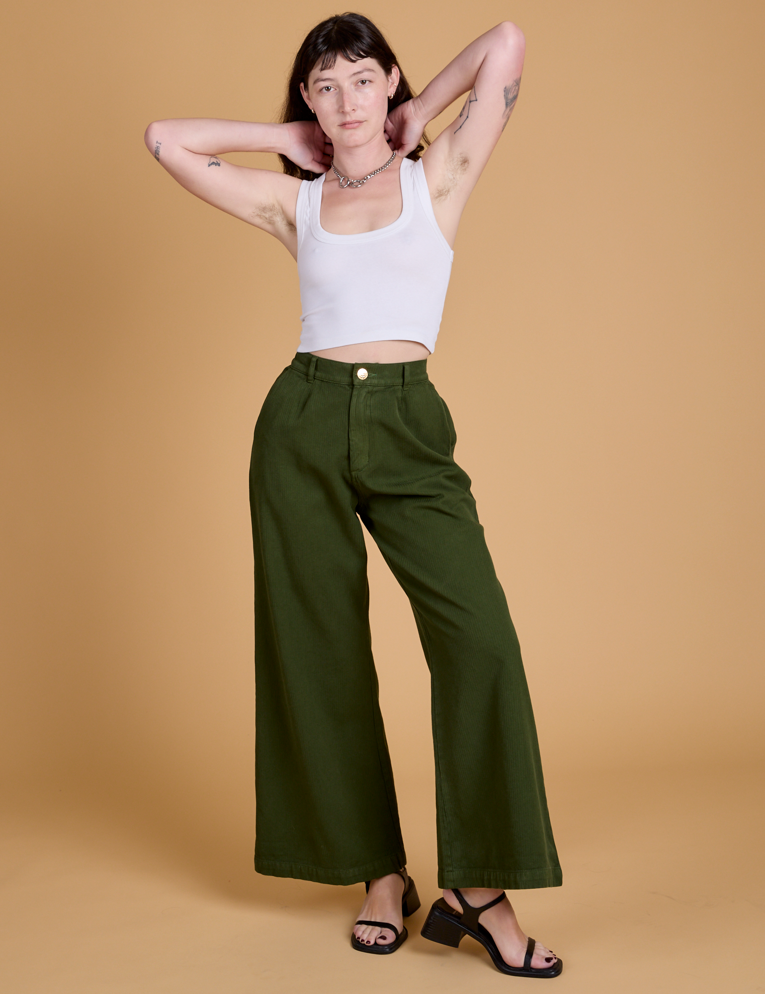 Heritage Wide Leg Trousers - Evergreen