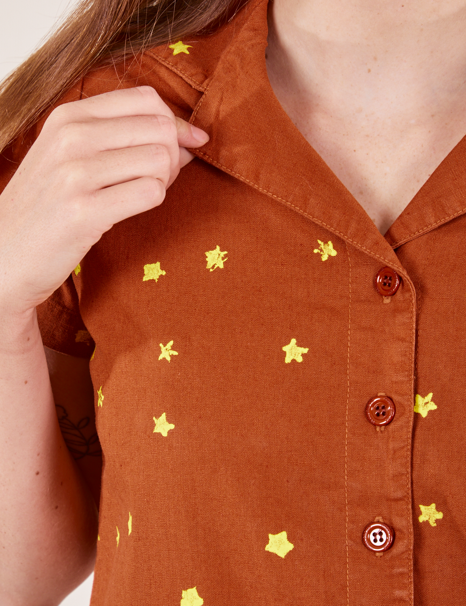 Icon Pantry Button-Up in Stars front close up on Scarlett