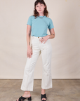 JV Tee in Baby Blue and vintage tee off-white Western Pants on Alex