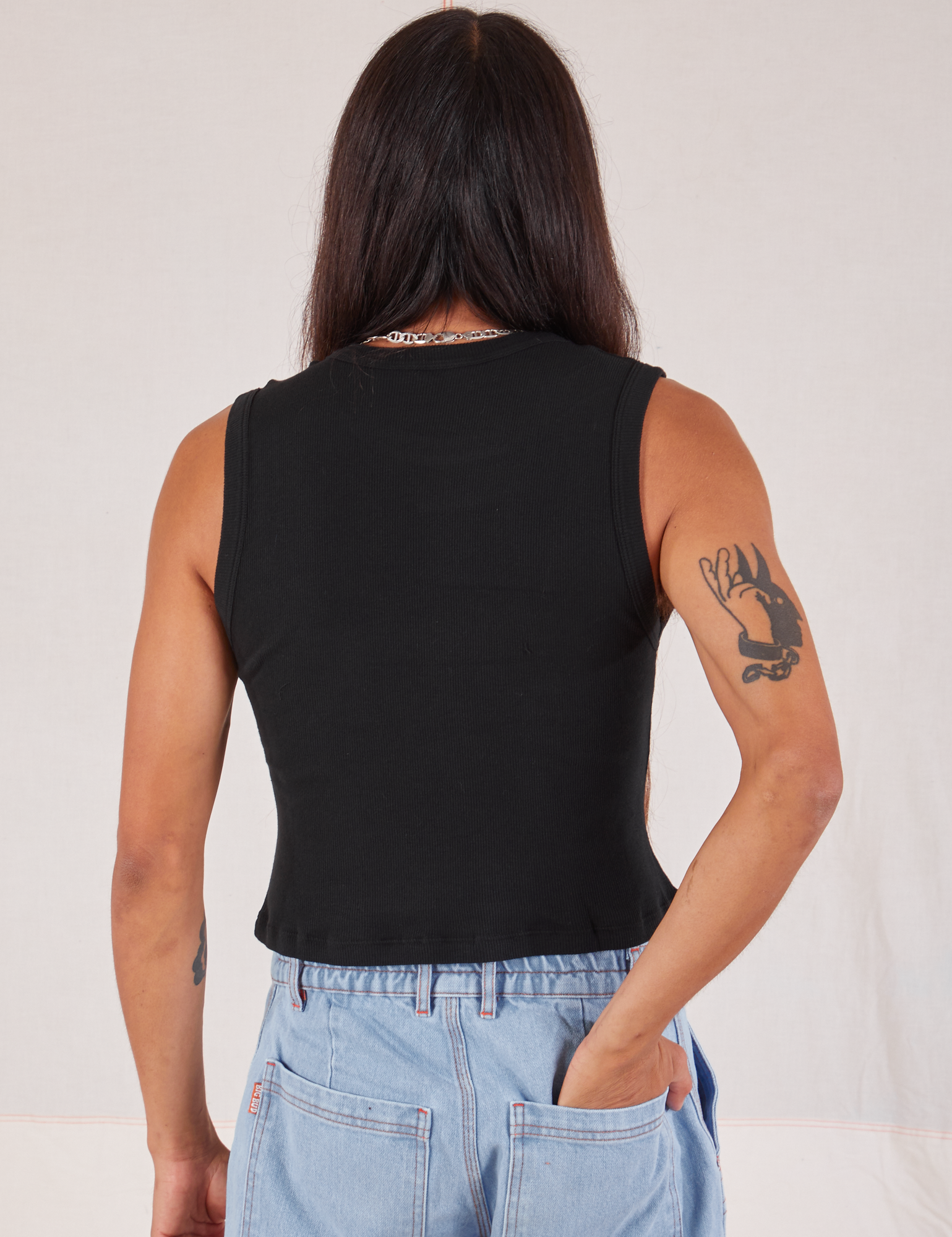 Muscle Tee in Basic Black back view on Anthony