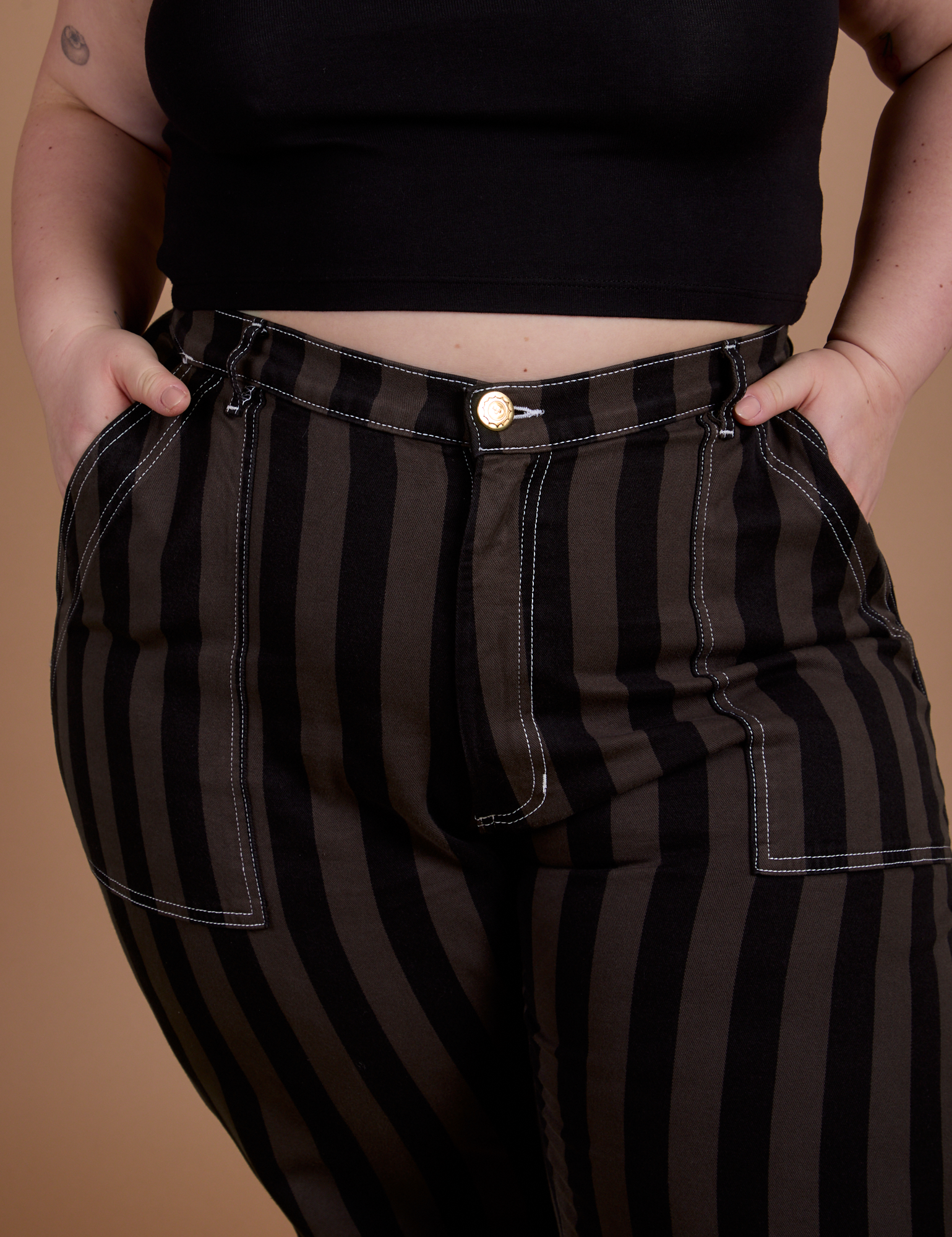 Black Stripe Work Pants - Espresso Brown