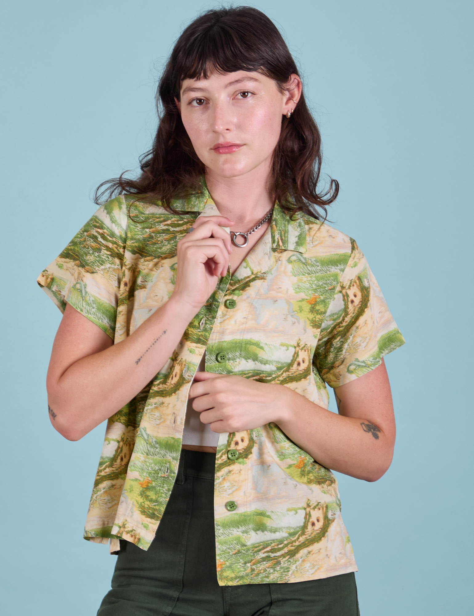 Pantry Button-Up in Ocean and Sky worn by Alex