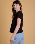 Organic Vintage Tee in Basic Black side view on Alex