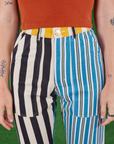 Mismatched Stripe Work Pants front close up on Alex