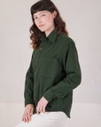 Twill Overshirt in Swamp Green side view on Alex