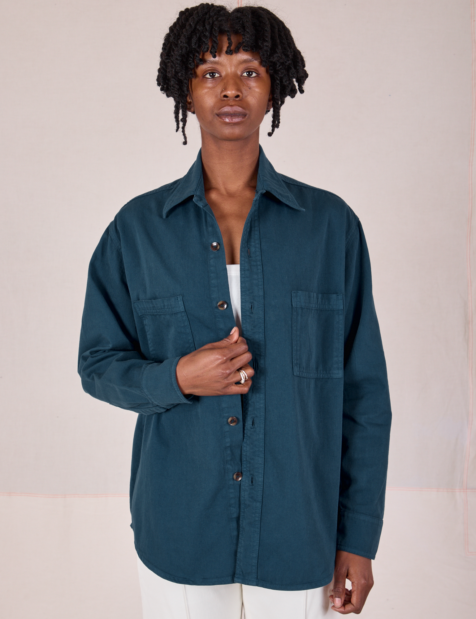 Twill Overshirt in Lagoon worn by Cheyann