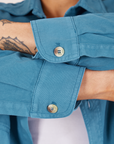 Sleeve cuff close up of Oversize Overshirt in Marine Blue on Jesse