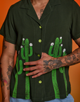 Paintstamped Pantry Button-Up in Cactus front close up on Jesse