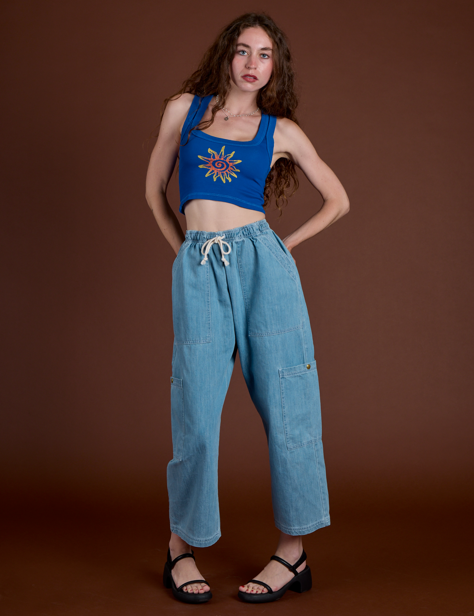 Icon Cropped Tank - Blue Sun