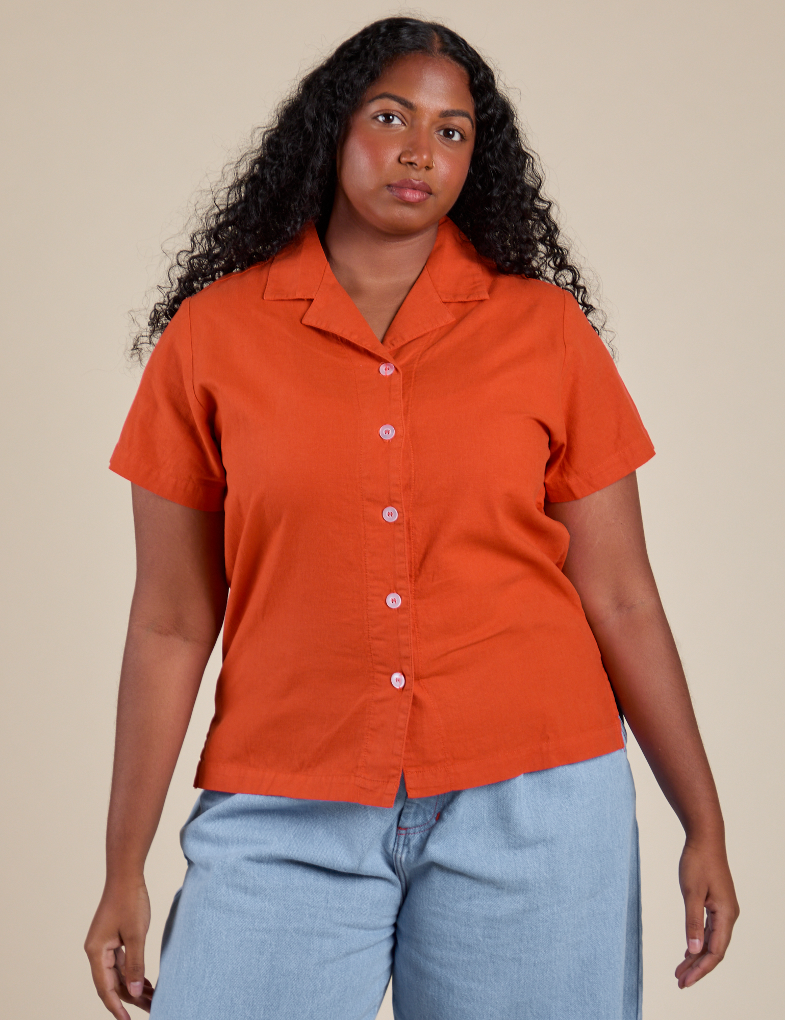 Pantry Button-Up in Chili Red on Meghna