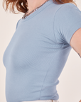 Side view of Baby Tee in Periwinkle on Alex