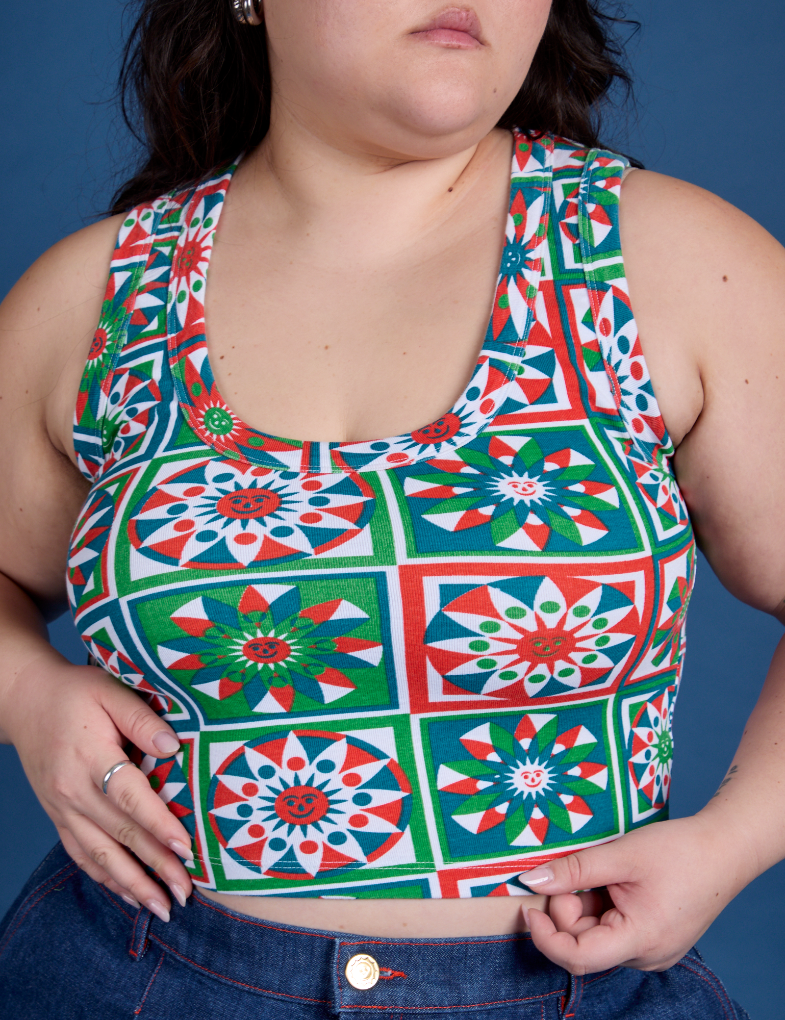 Cropped Tank Top - Quilt Print