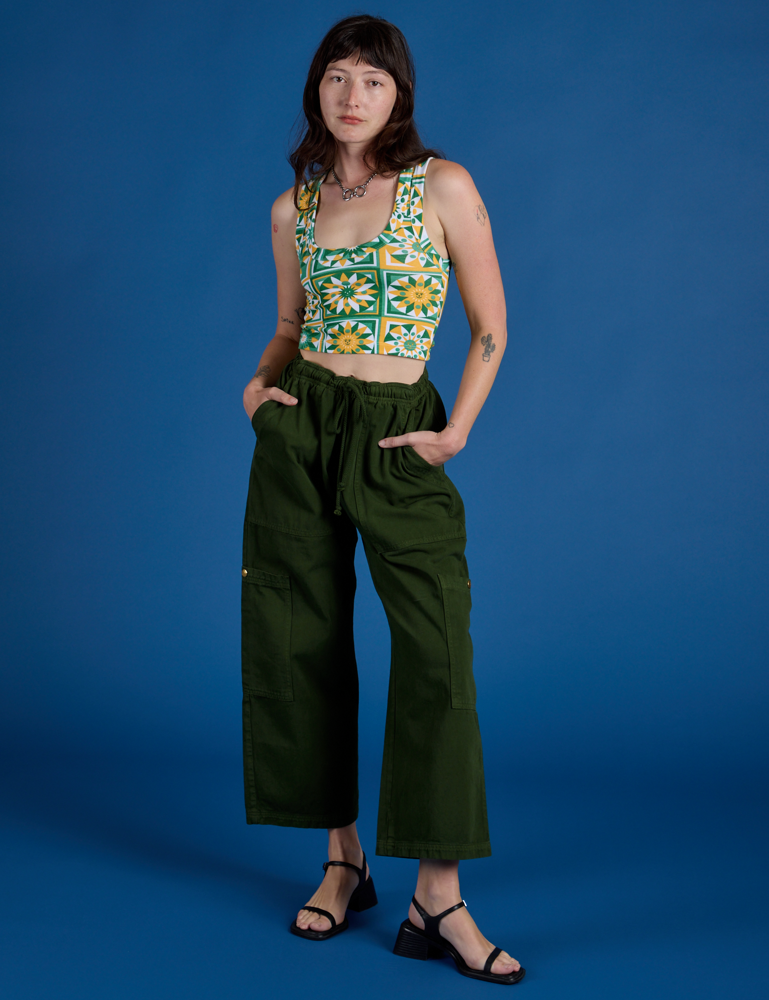 Cropped Tank Top - Spring Quilt Print