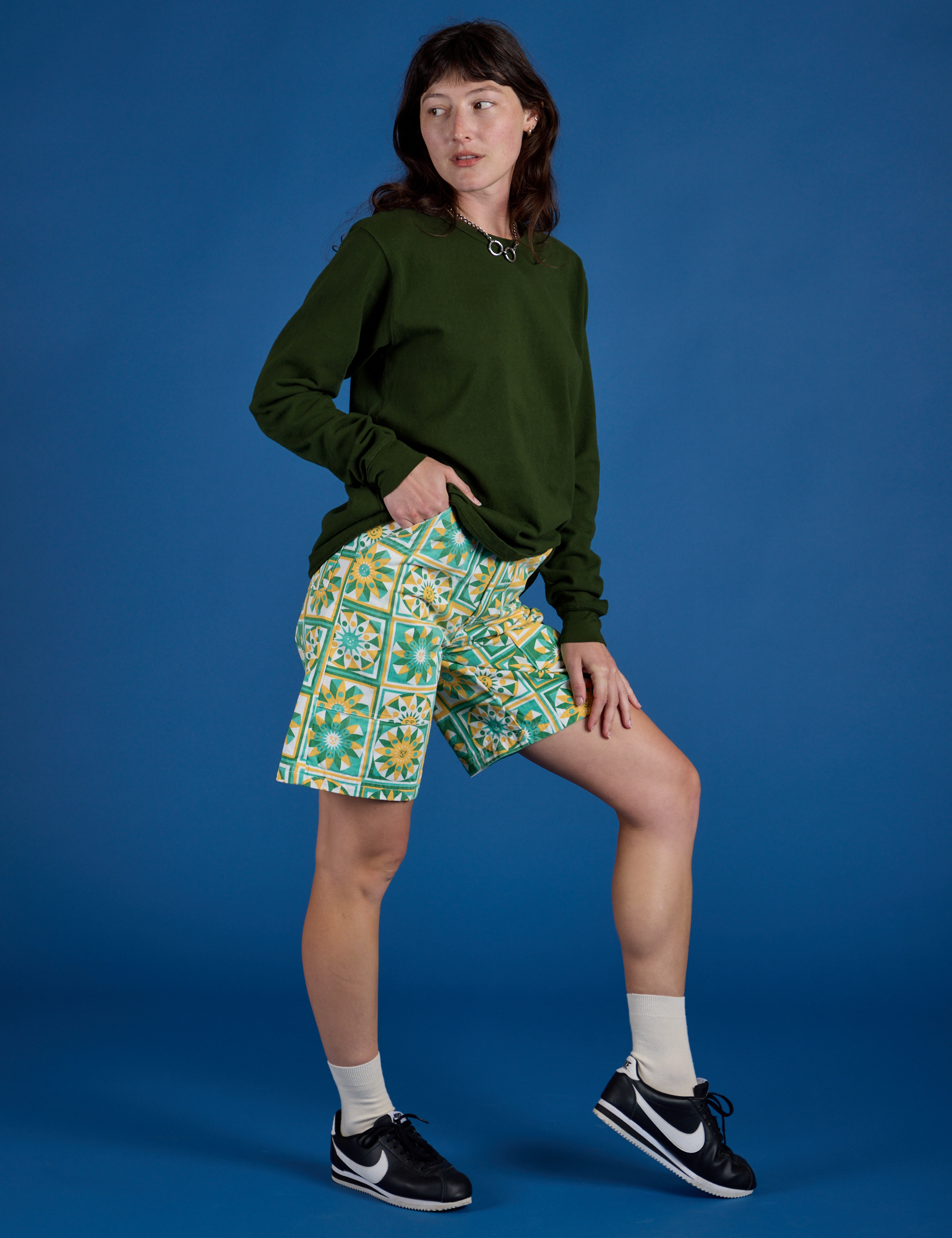Longline Work Shorts - Spring Quilt Print