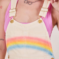Rainbow Overalls front close up on Alex.