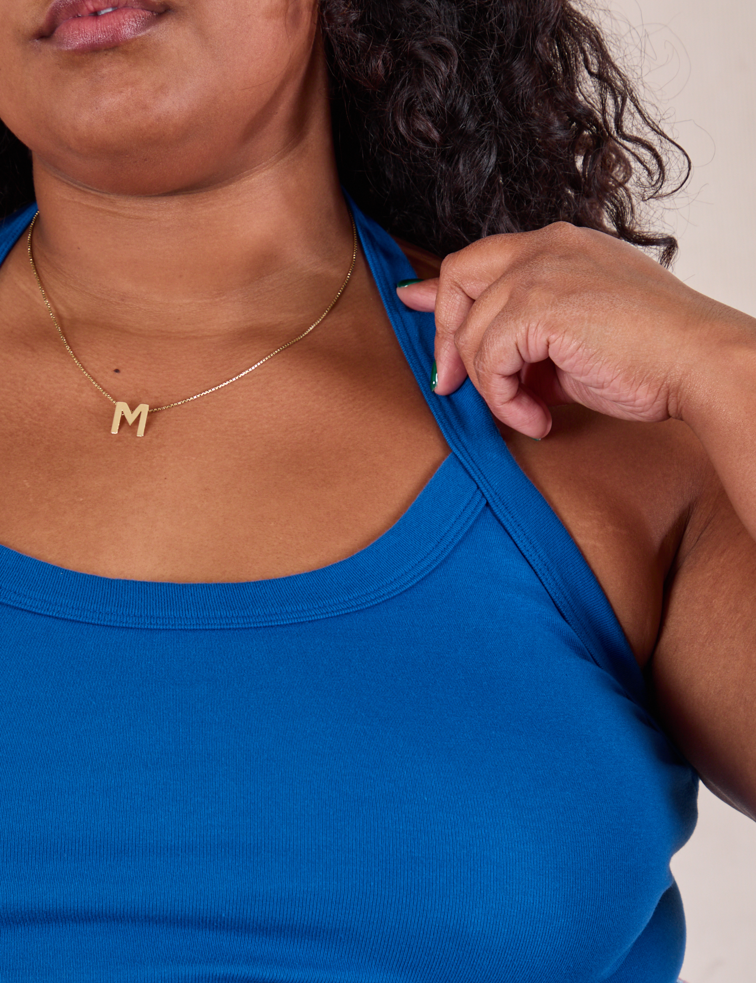 Halter Top in Royal Blue close up on Morgan