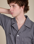 Short Sleeve Jumpsuit in Washed Grey front close up on Quinn