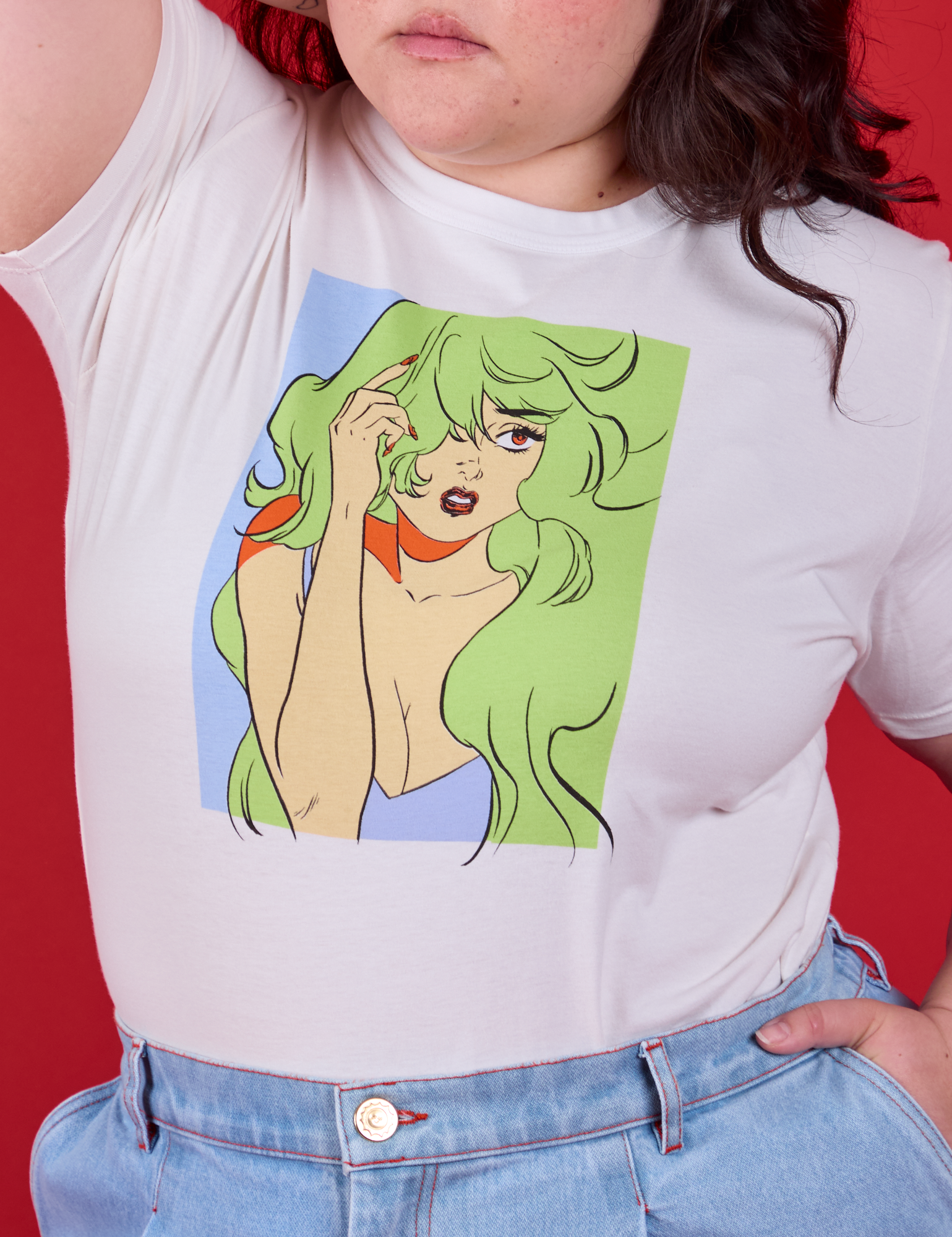 Close up of Snotgirl Comic Tee on Ashley